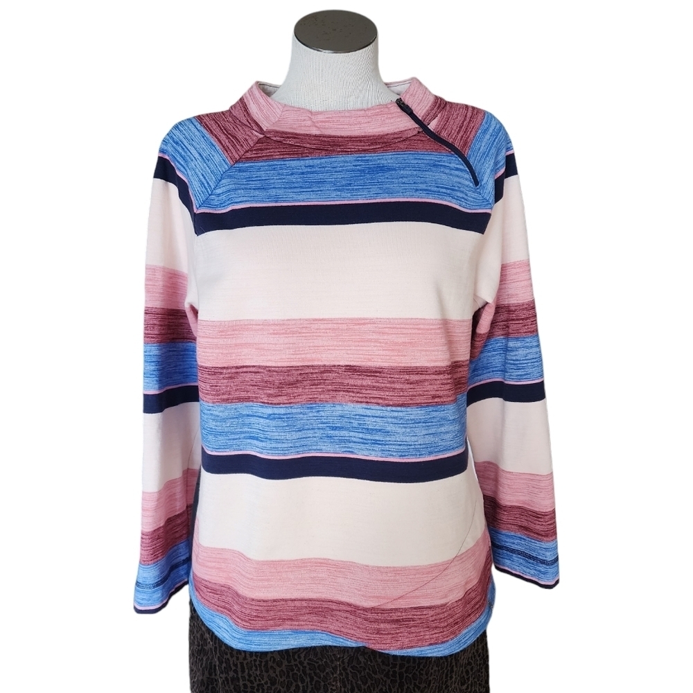 T by Talbots Mock Neck Collar Zipper Athletic Long Sleeve Women's Top Size L